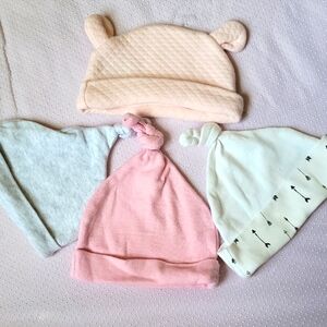 Kids' Cute Bear Ear and Knot Beanie Set - Pink, Gray, White